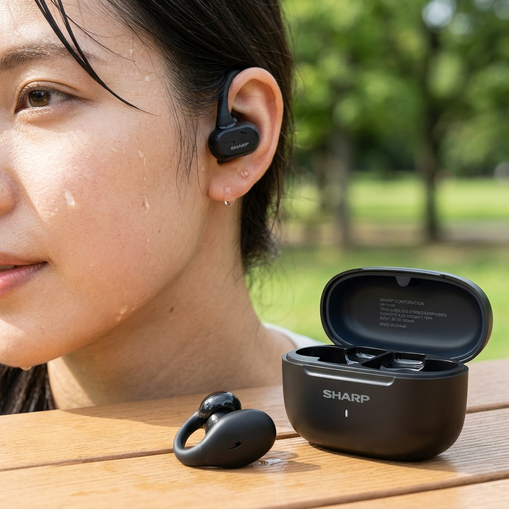 Sharp HP-TW45-BK Earclip Open - Ear True Wireless Earbuds - Secure Fit, IPX4 Water Resistant