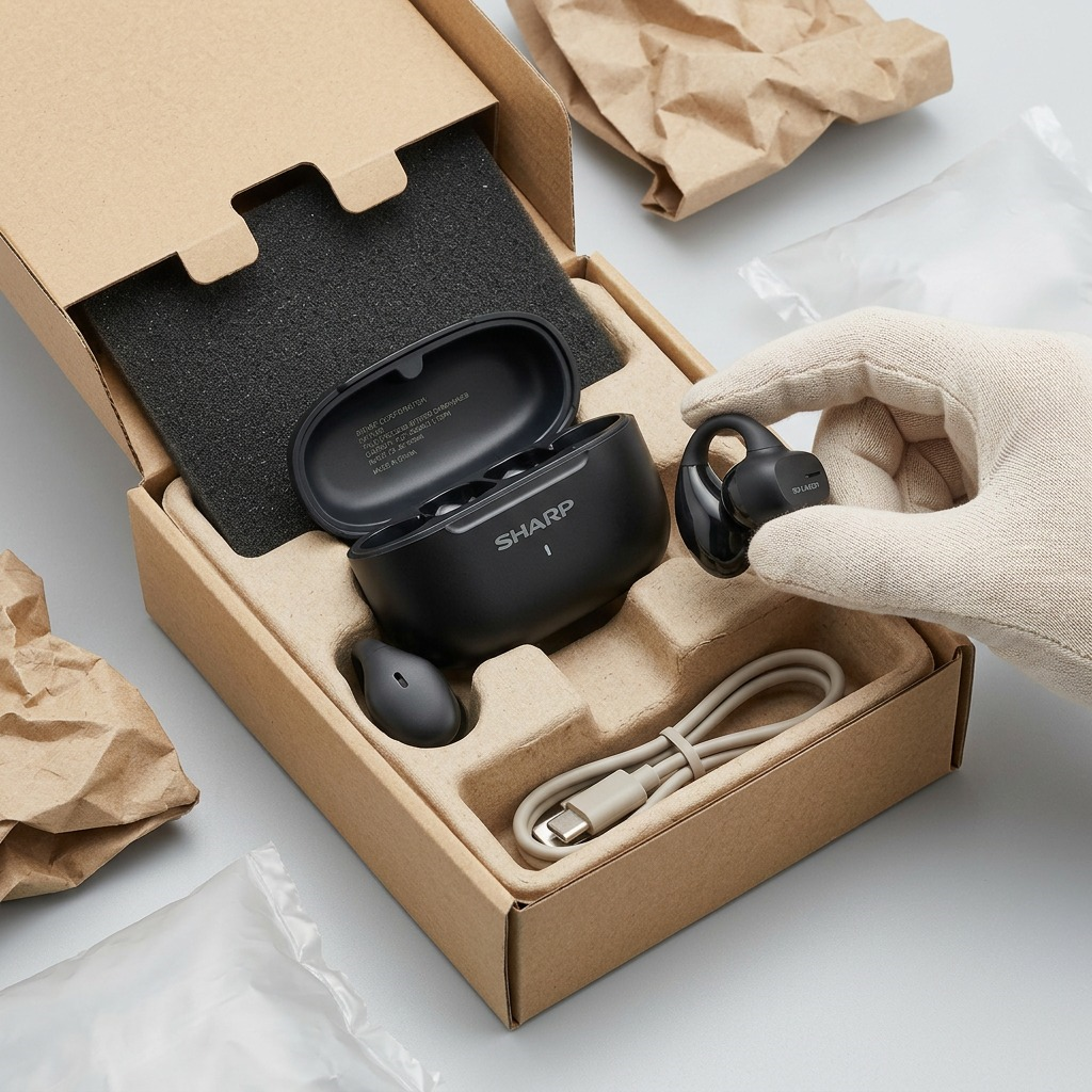Sharp HP-TW45-BK Earclip Open - Ear True Wireless Earbuds - Secure Fit, IPX4 Water Resistant