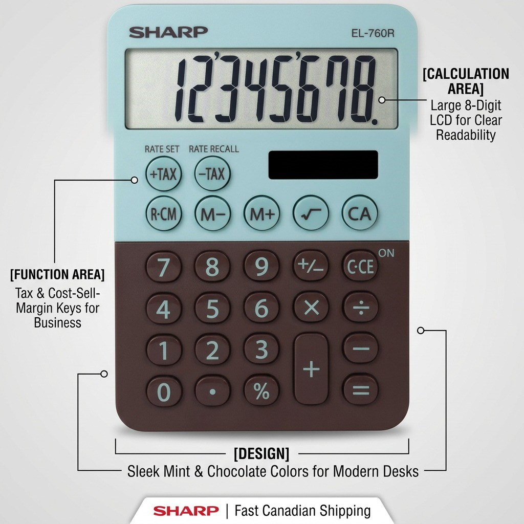 Sharp EL-760RBMT XL-8 Digit Display Calculator - Mint Chocolate