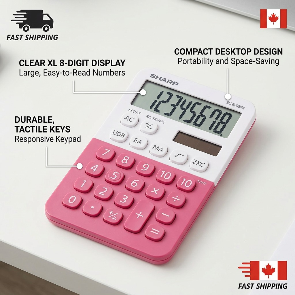 Sharp EL-760RBPK XL 8-Digit Display Calculator - Raspberry