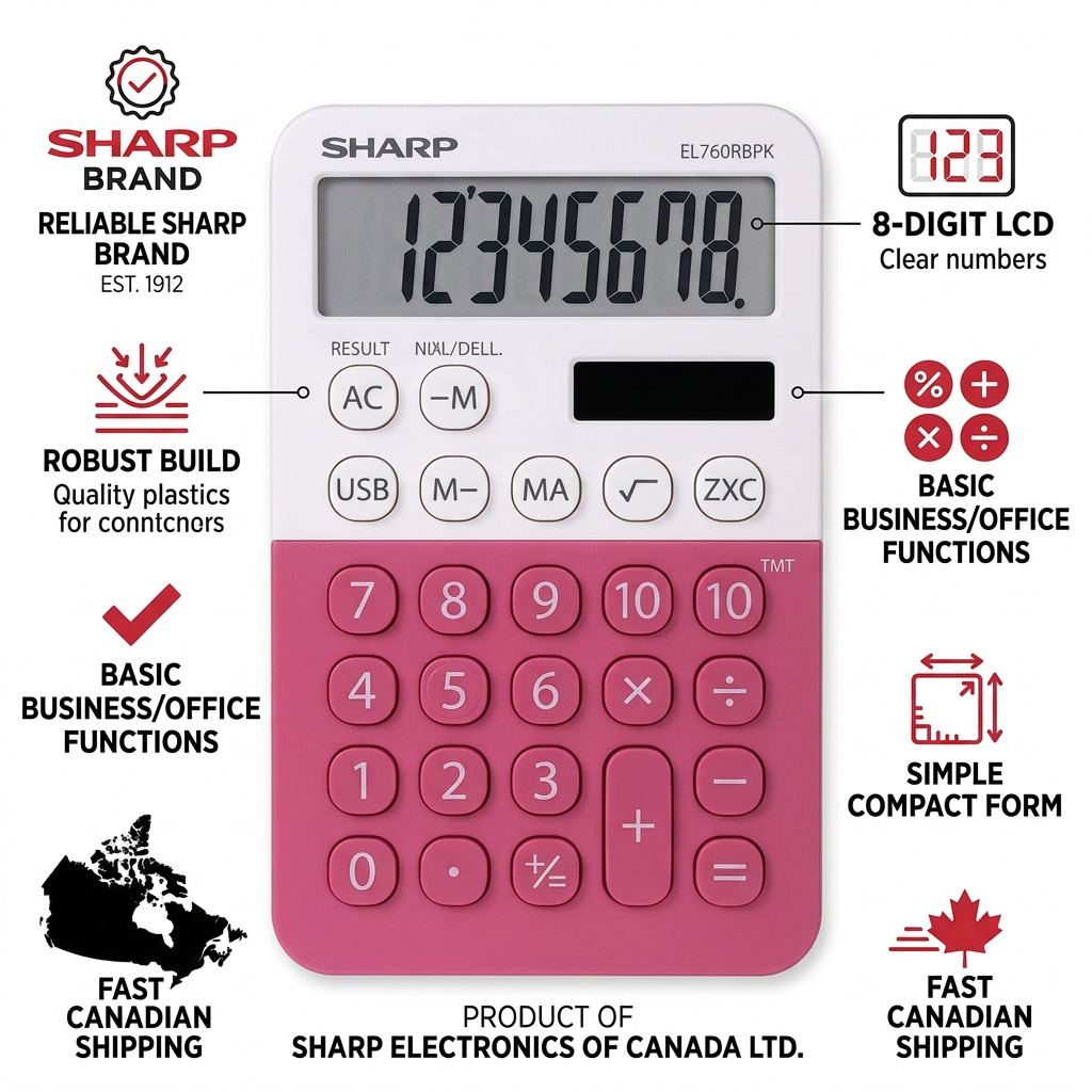 Sharp EL-760RBPK XL 8-Digit Display Calculator - Raspberry