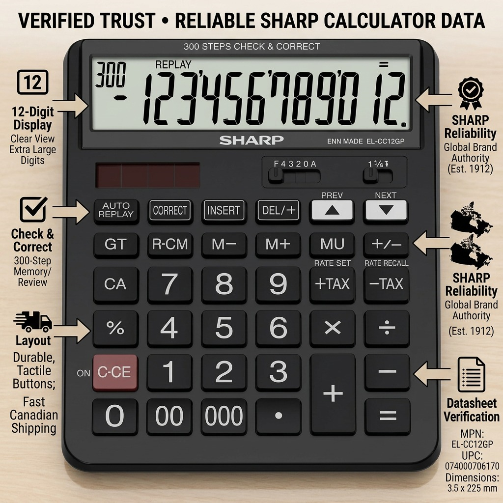 Sharp EL-CC12GP XL 12-Digit Check & Correct Desktop Calculator