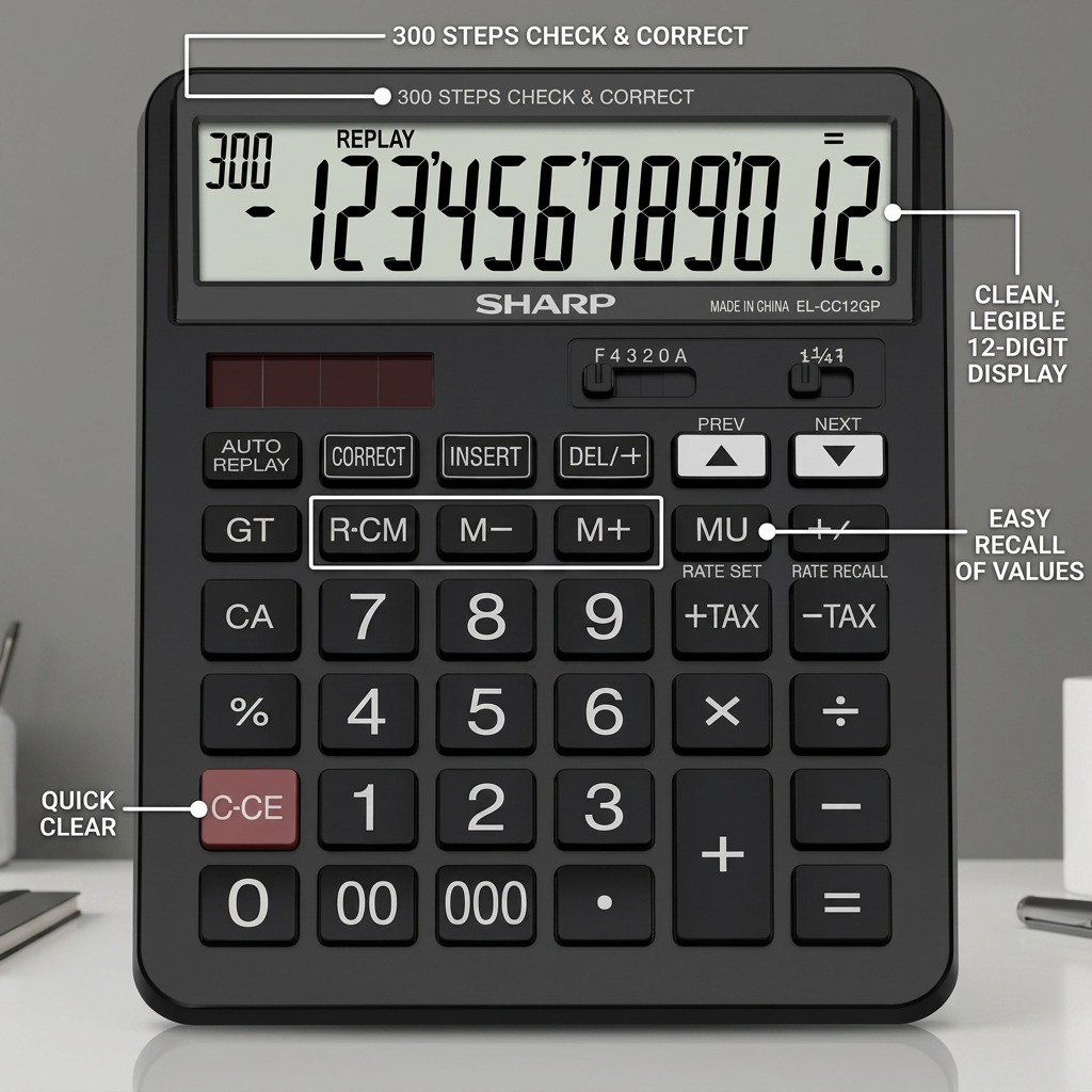 Sharp EL-CC12GP XL 12-Digit Check & Correct Desktop Calculator