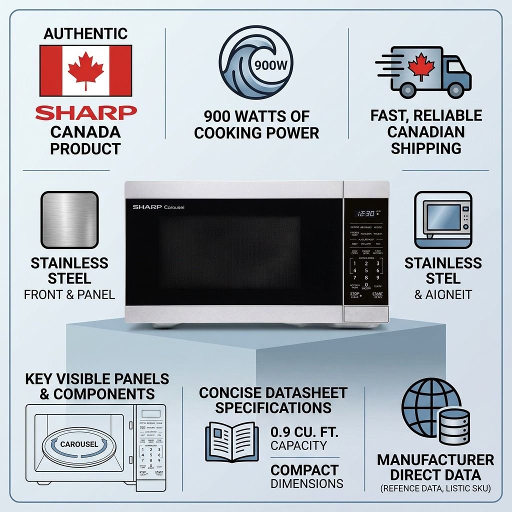 Sharp SMC0962KSC Carousel Countertop Microwave Oven 0.9 cu. ft. 900W Stainless Steel