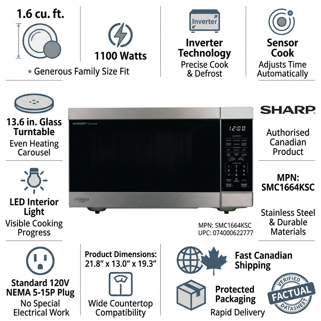 Sharp SMC1664KSC Carousel Countertop Microwave Oven - 1.6 cu. ft. 1100W Stainless Steel