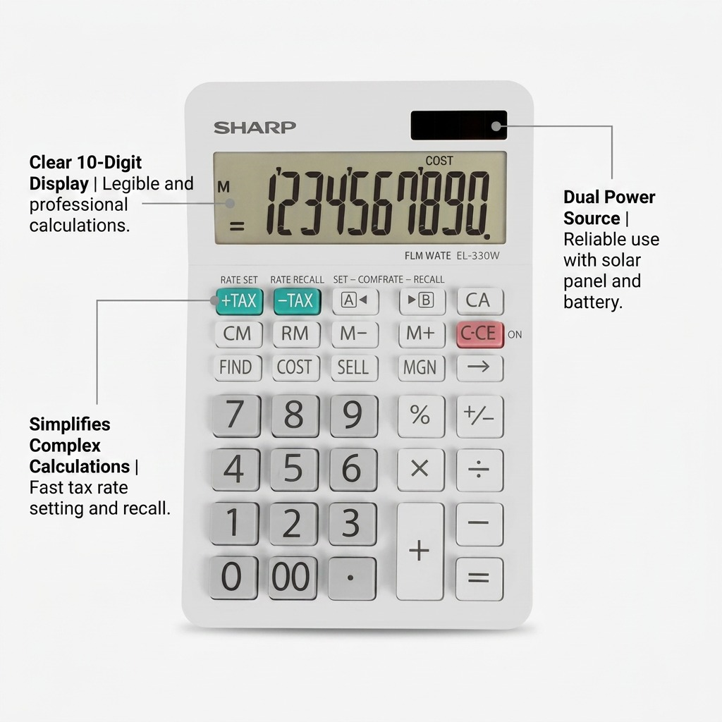 Sharp EL-330W Twin Power XL 10-Digit Desktop Calculator