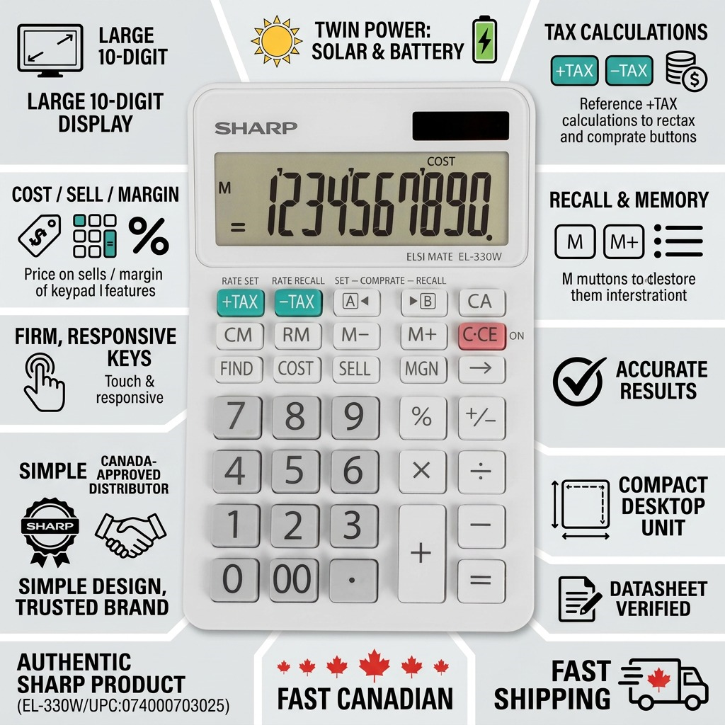Sharp EL-330W Twin Power XL 10-Digit Desktop Calculator