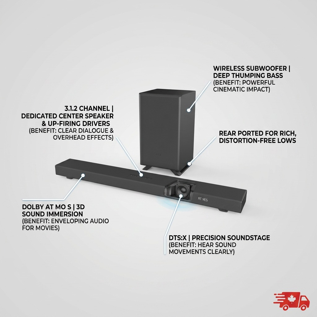 Sharp HT-SBW53121 Q-Series 3.1.2 Channel Soundbar with Wireless Subwoofer - Dolby Atmos & Dts:x Support