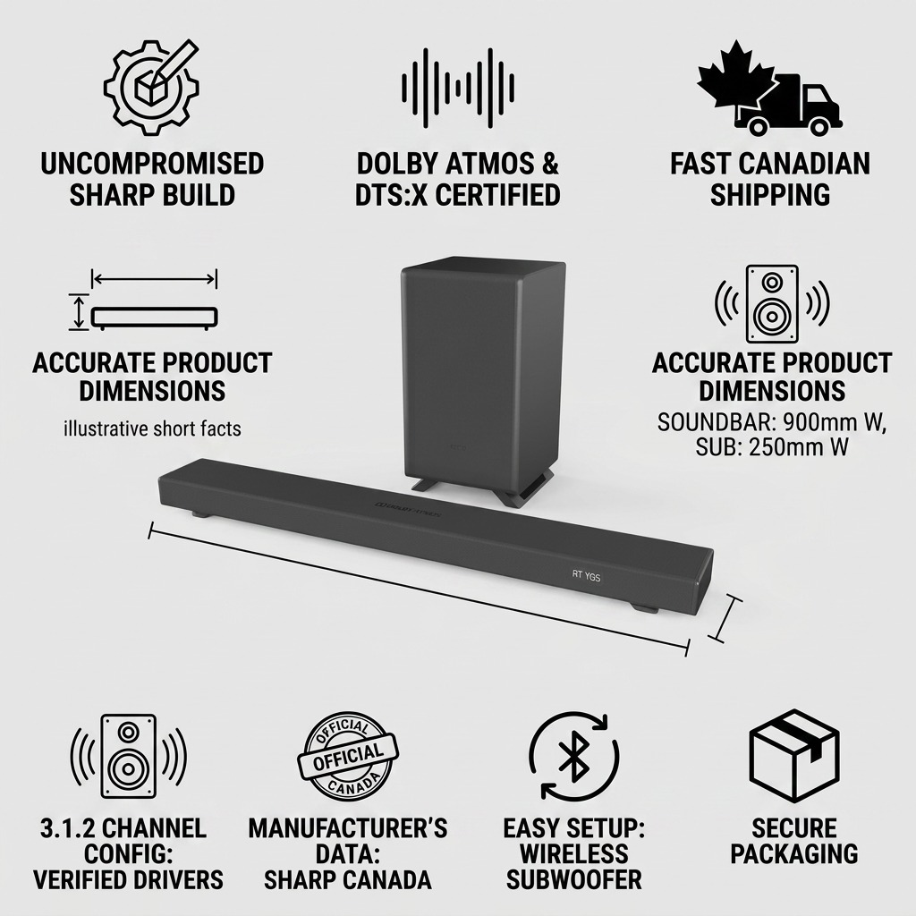 Sharp HT-SBW53121 Q-Series 3.1.2 Channel Soundbar with Wireless Subwoofer - Dolby Atmos & Dts:x Support