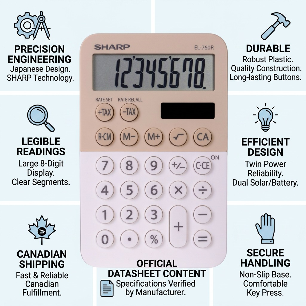 Sharp EL-760RLA Twin Power XL 8-Digit Desktop Calculator - Latte