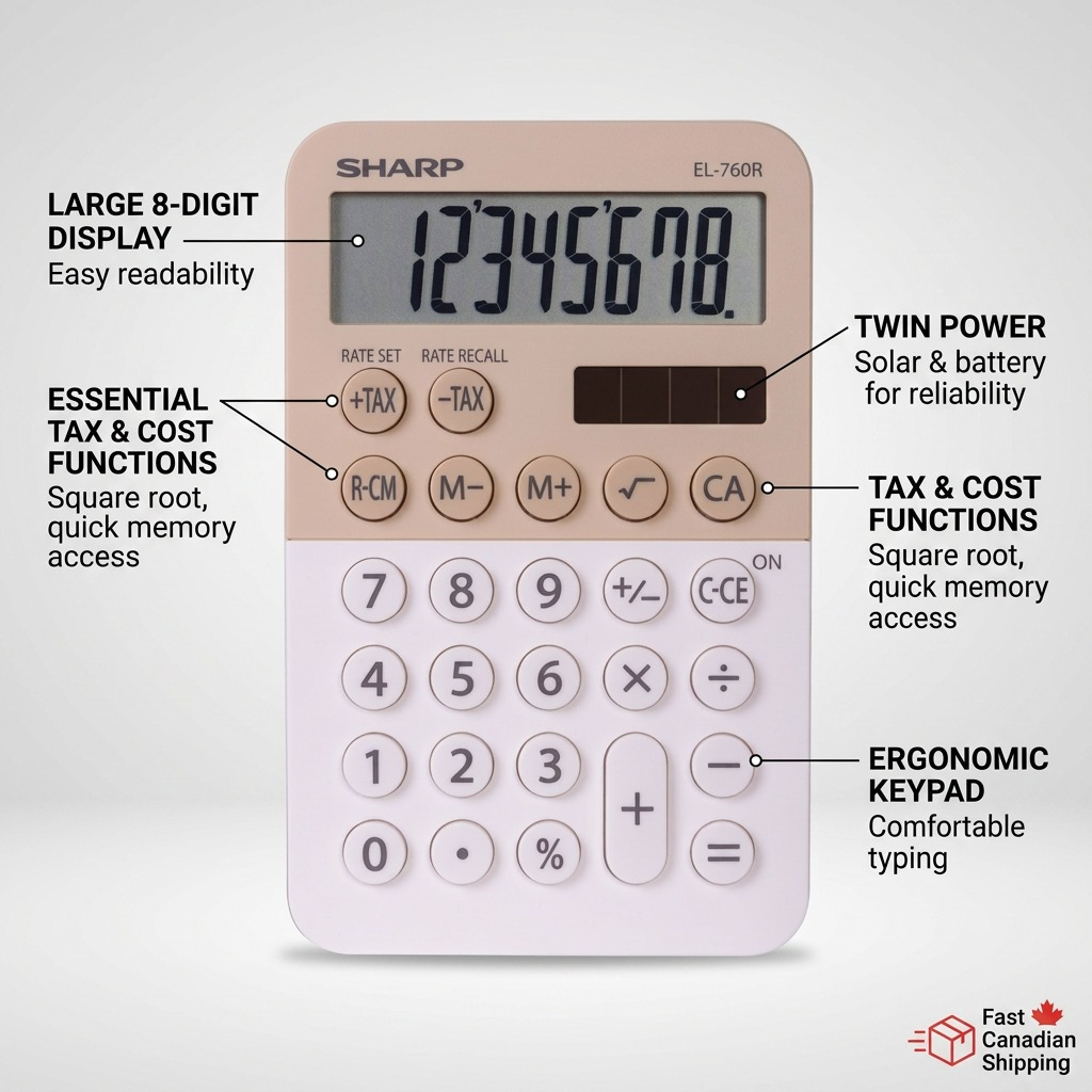 Sharp EL-760RLA Twin Power XL 8-Digit Desktop Calculator - Latte