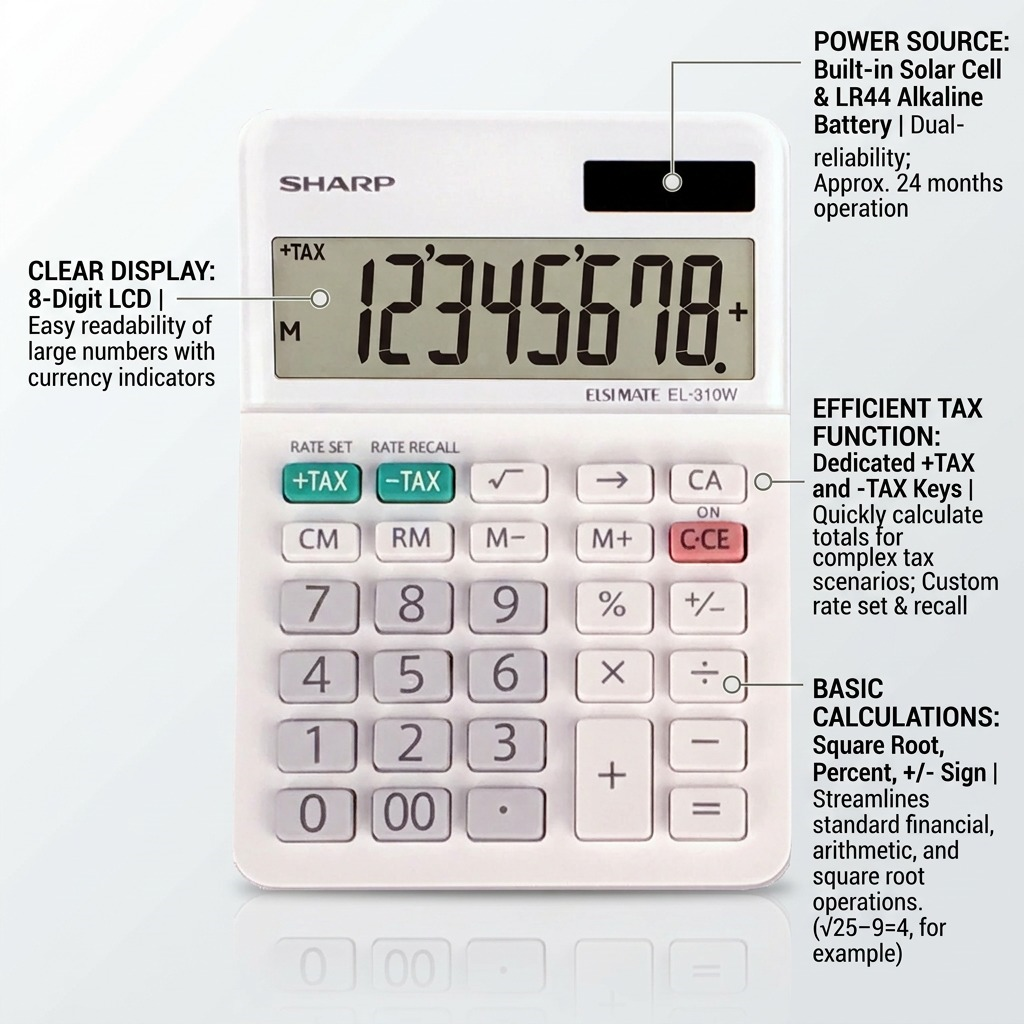 Sharp EL-310W 8-Digit Mini-Desktop Calculator