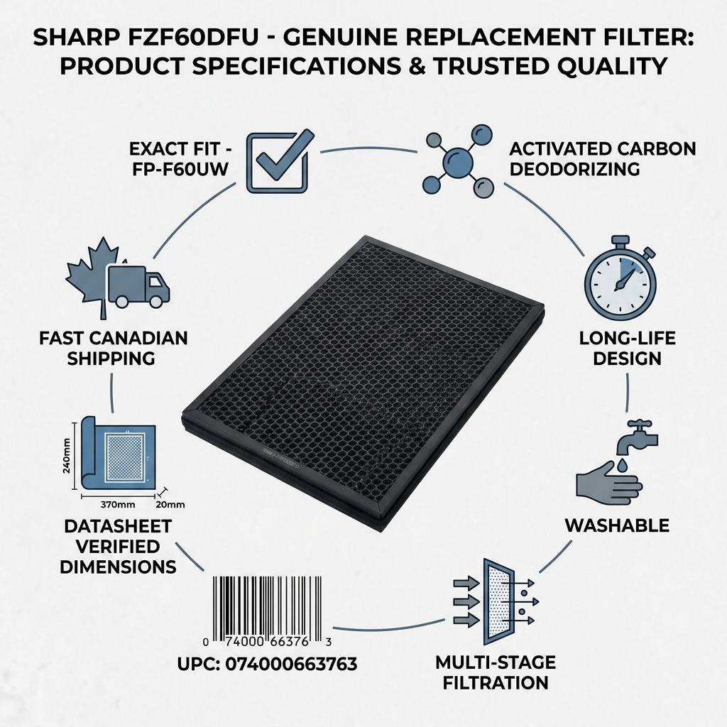 Sharp FZF60DFU Activated Carbon Deodorizing Replacement Filter - Washable Long - Life Design for FP-F60UW