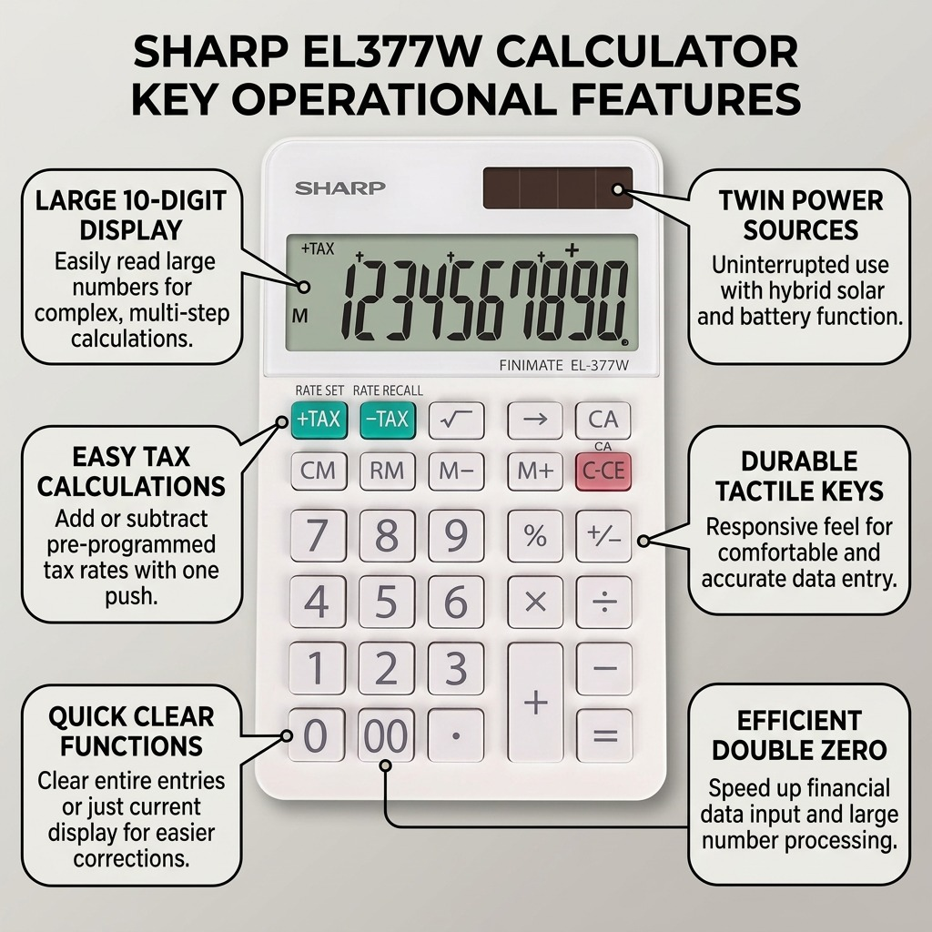 Sharp EL-377W Twin Power 10-Digit Desktop Calculator