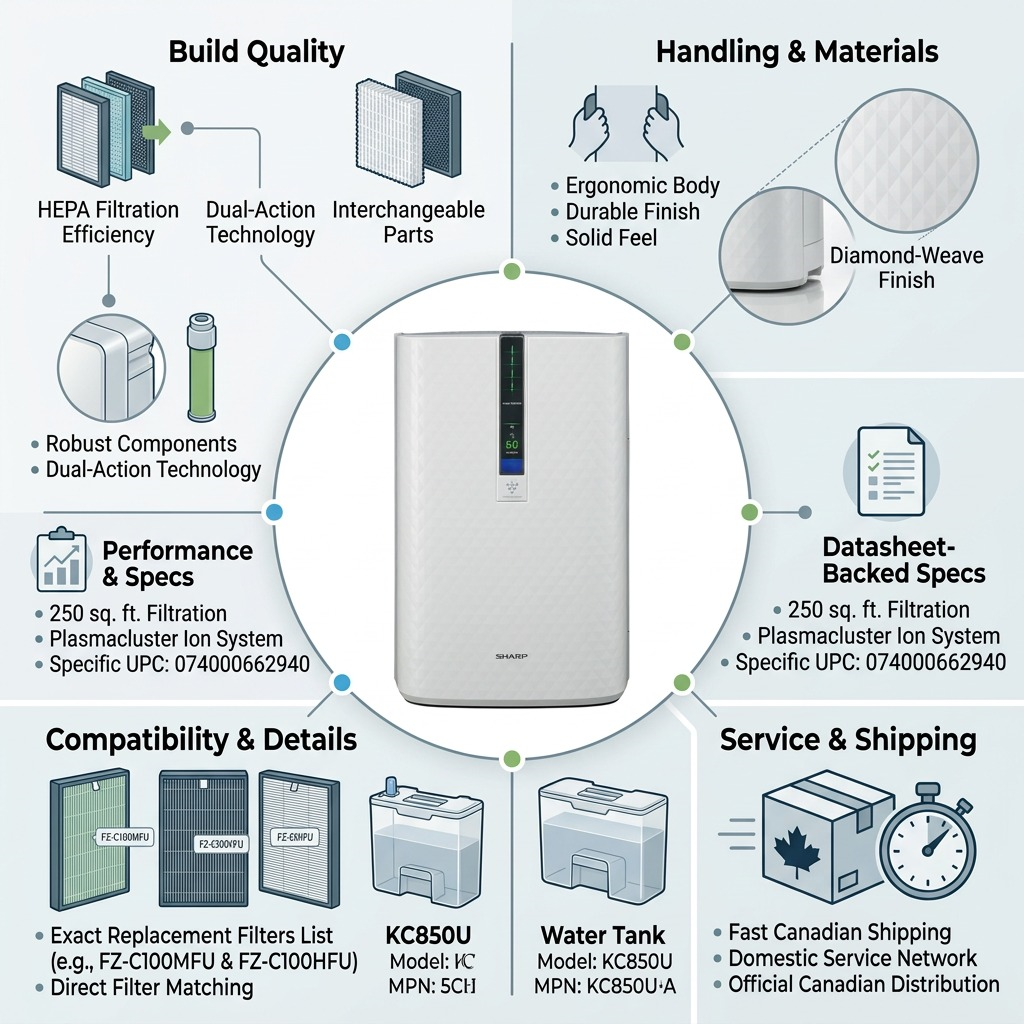 Sharp KC850U Plasmacluster Air Purifier and Humidifier - HEPA Filtration for 250 sq. ft.