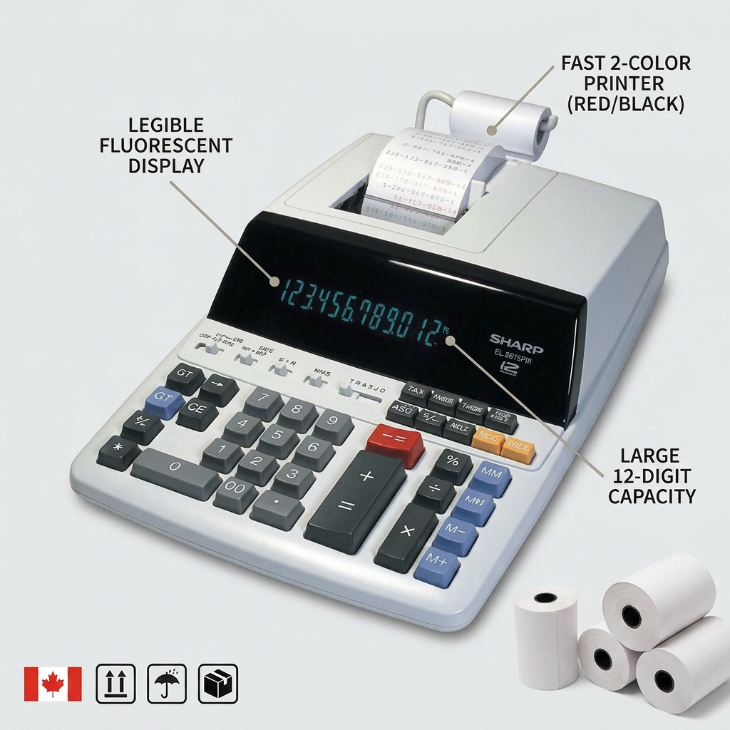 Sharp EL-2615PIII Fluorescent 12-Digit 2-Color Printing Calculator