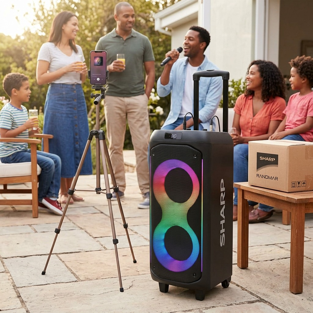 Sharp PS-935 Portable Party Speaker - 50W Rms, 15-Hour Battery, Bluetooth 5.2 & Karaoke