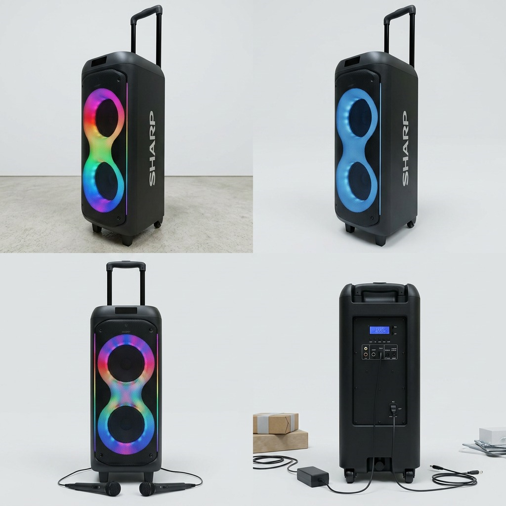 Sharp PS-935 Portable Party Speaker - 50W Rms, 15-Hour Battery, Bluetooth 5.2 & Karaoke