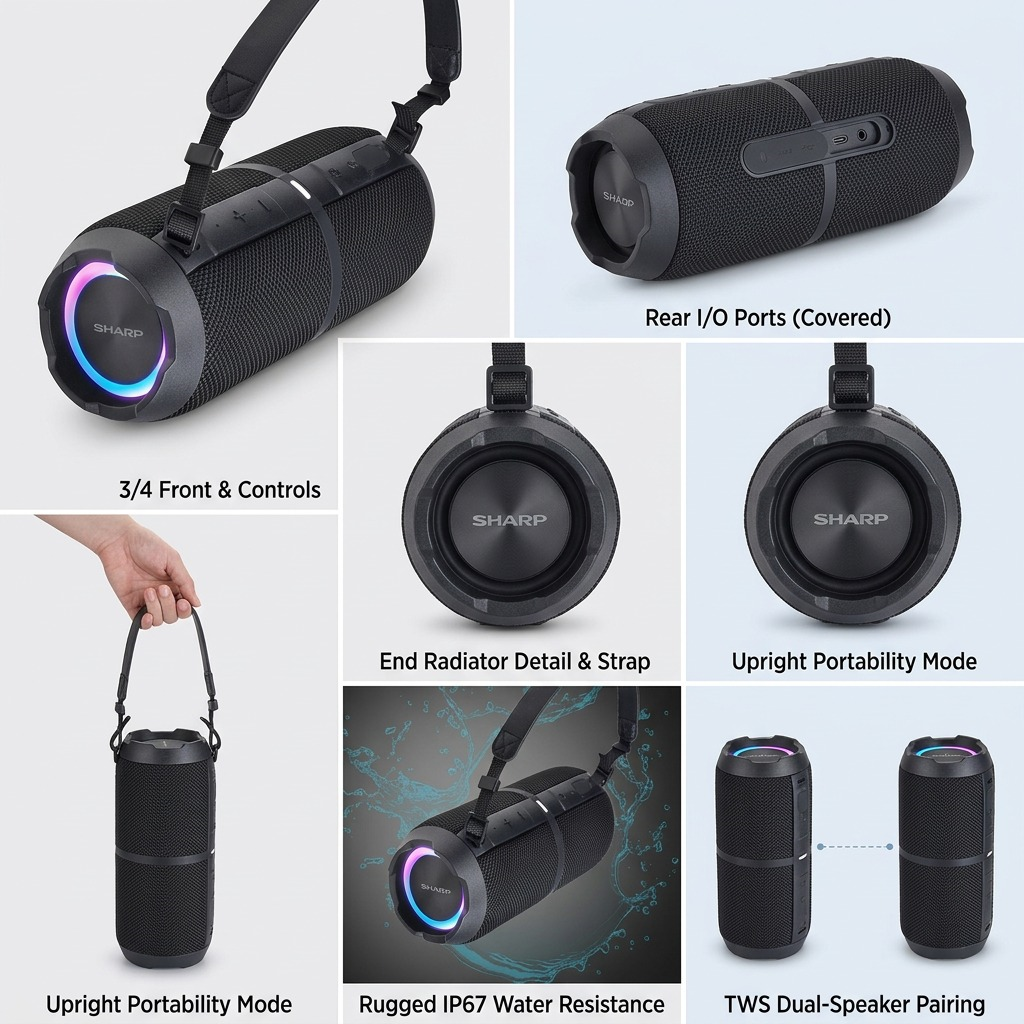 Sharp GX-BT390 Crystal Clear 60W Rugged Waterproof Bluetooth Speaker - Black