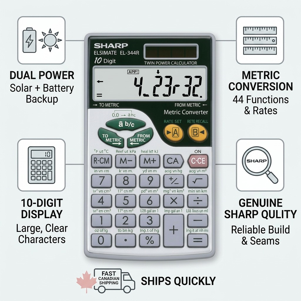 Sharp EL-344R Dual - Power Handheld Calculator - 44 Metric Conversion Functions
