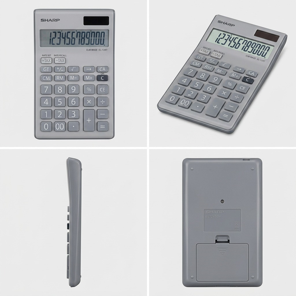 Sharp EL-124TGY Twin Power 12-Digit Desktop Calculator - Grey