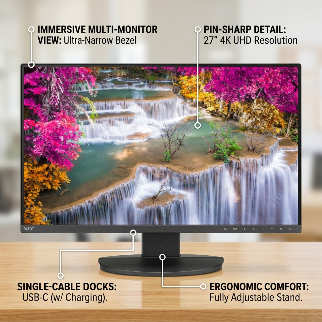 Sharp/NEC EA271U-BK 27" 4K UHD Business - Class Widescreen Desktop Monitor w/ Ultra - Narrow Bezel and USB-C Charging