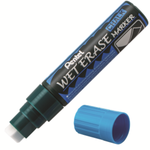 Pentel Arts Wet Erase Chalk Marker, Jumbo Chisel Tip, Blue Ink