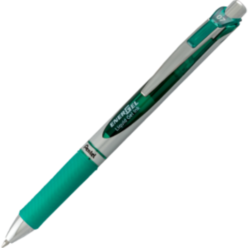 EnerGel Retractable Gel Roller, (0.7mm) Metal Tip, Green Ink