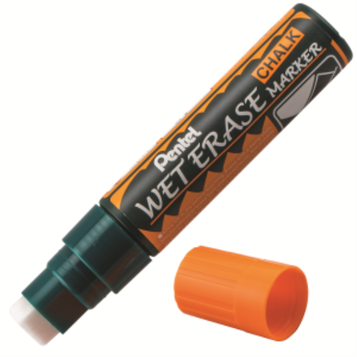 Pentel Arts Wet Erase Chalk Marker, Jumbo Chisel Tip, Orange Ink