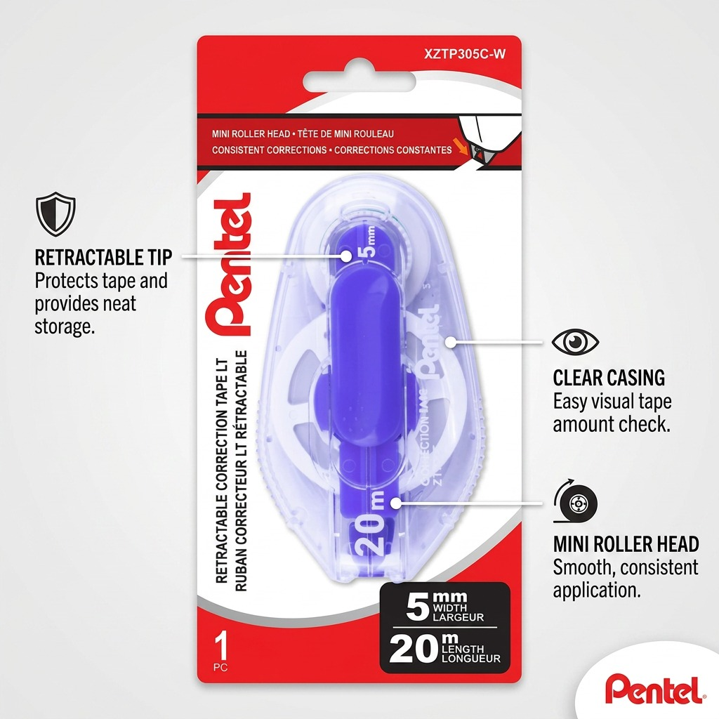 Pentel Retractable Correction Tape 5mm x 20M