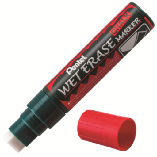 Pentel Arts Wet Erase Chalk Marker, Jumbo Chisel Tip, Red Ink