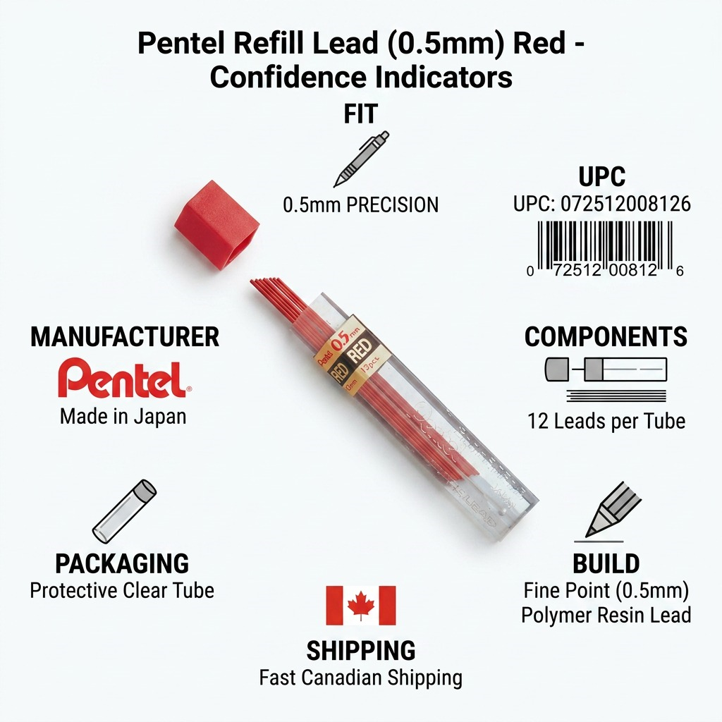 Refill Lead Red (0.5mm) Fine, 12 Leads per Tube