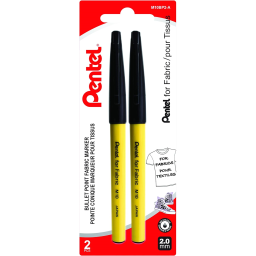 Permanent Fabric Marker (2.0mm), Black Ink, 2PC Pack