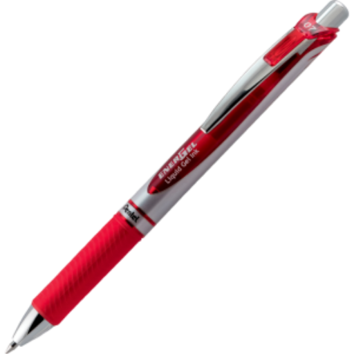 EnerGel Retractable Gel Roller, (0.7mm) Metal Tip, Red Ink