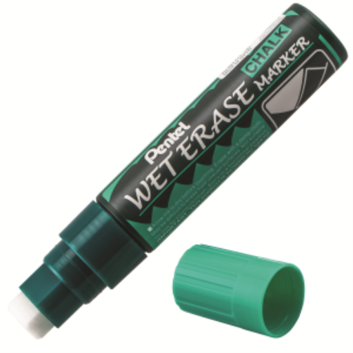 Pentel Arts Wet Erase Chalk Marker, Jumbo Chisel Tip, Green Ink