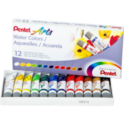 Pentel Arts Water Colours Assorted Colours, 12 Colour Pack
