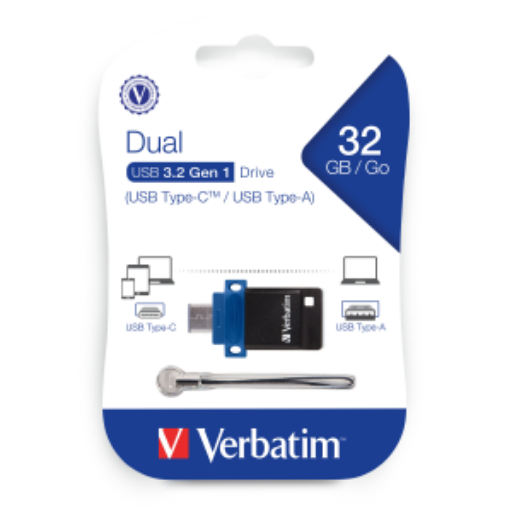 Verbatim 32GB Store 'n' Go Dual USB-A/USB-C Flash Drive – Blue (99154)