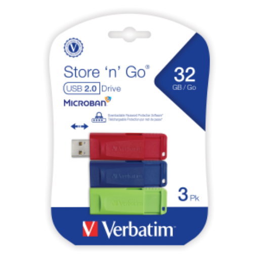Verbatim 32GB Store 'n' Go USB Flash Drive – 3 Pack, Red, Green, Blue (99811)