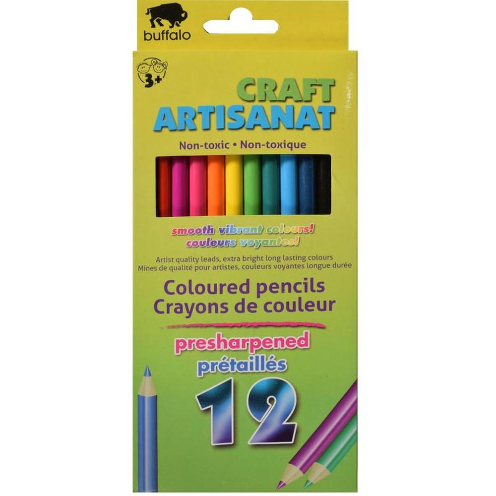 Buffalo Pre-Sharpened Colored Pencils - Pack of 12 Colors