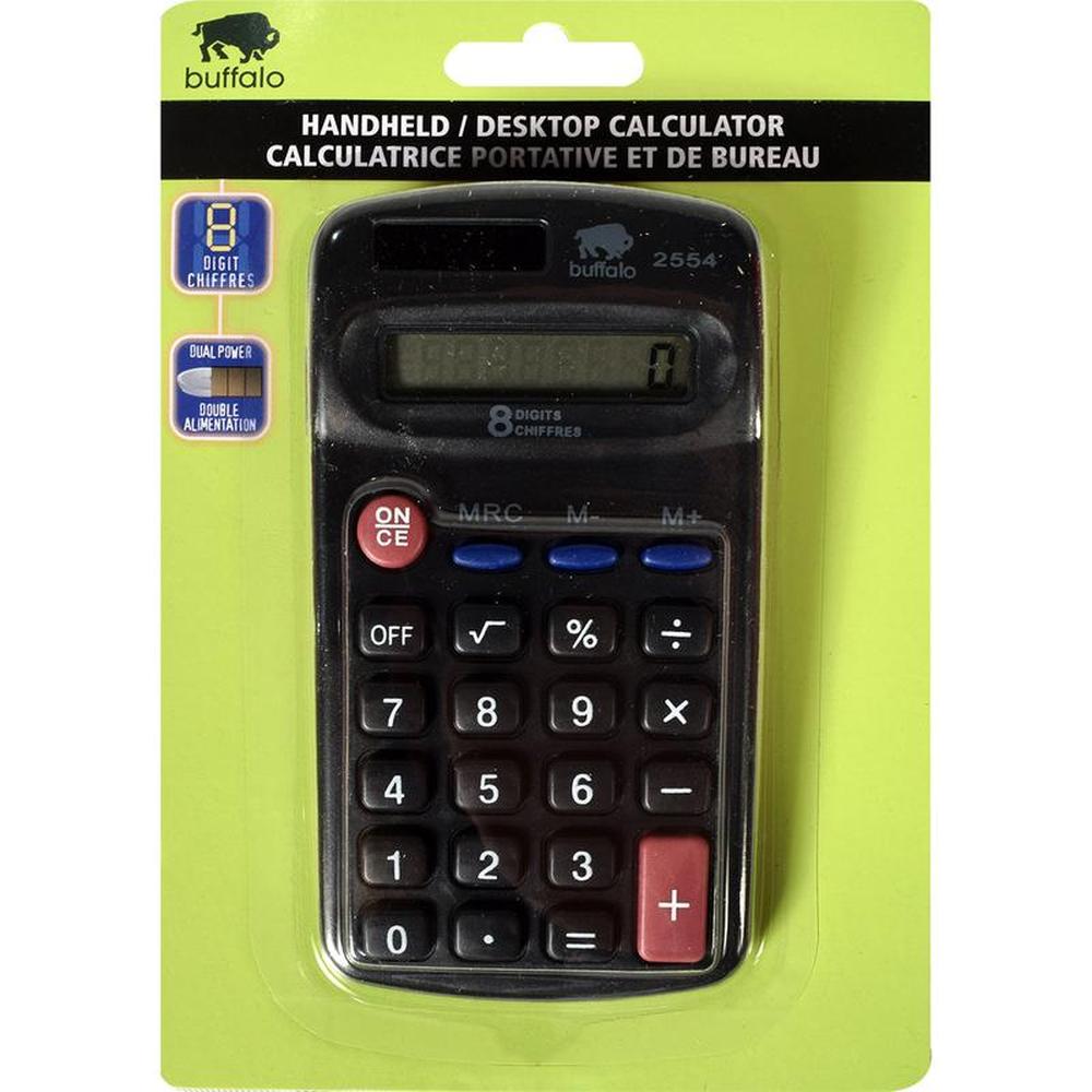 Buffalo Dual-Power Desktop Calculator 8-Digit - Black
