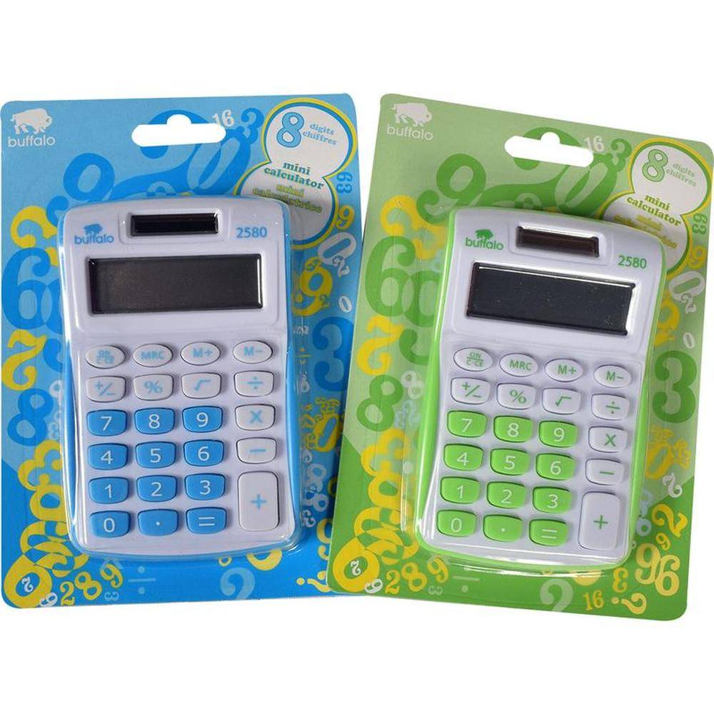 Buffalo Mini Dual-Power Calculator 8-Digit - Assorted Colors