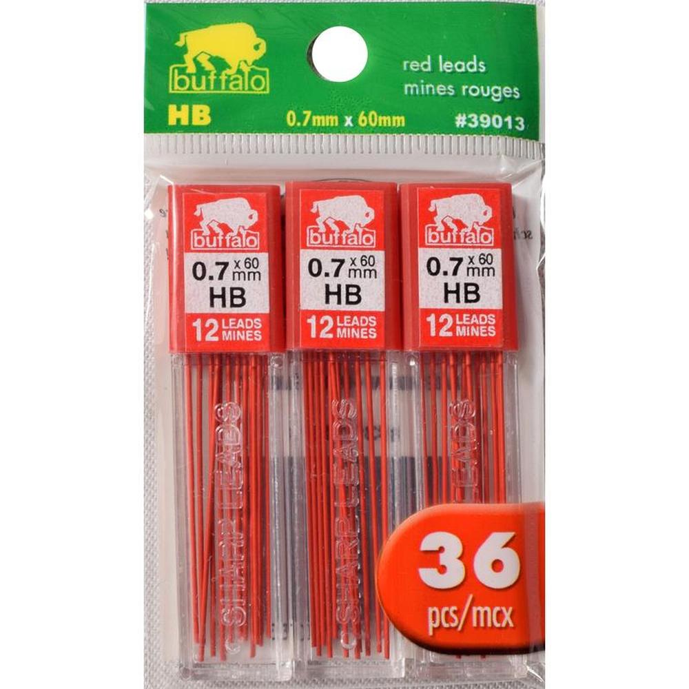 Buffalo HB Pencil Lead Refills Red 0.7mm - Pack of 36