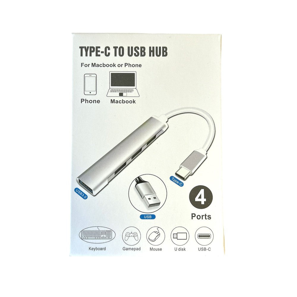 Concentrateur USB-C 3.0 4 en 1 en Aluminium: Hub Polyvalent Ultra Léger