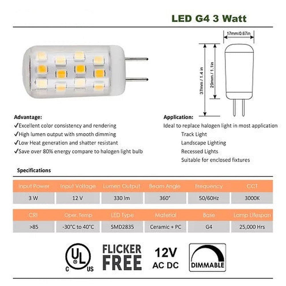 Ampoule LED G4 3W 3000K - 5/pqt