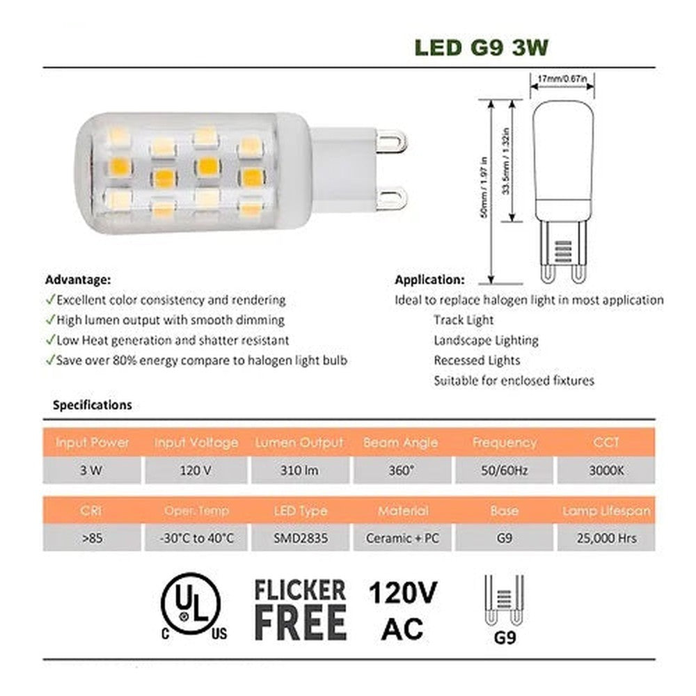 Ampoule LED G9 COB 3W 3000K - 5/pqt