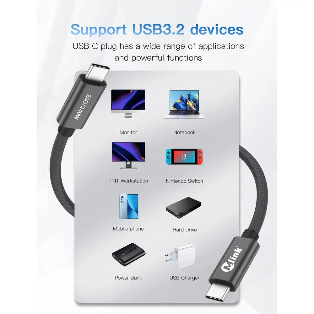Câble USB-C 3.2 PD240W 20Gbps en nylon tressé UltraSpeed Mlink