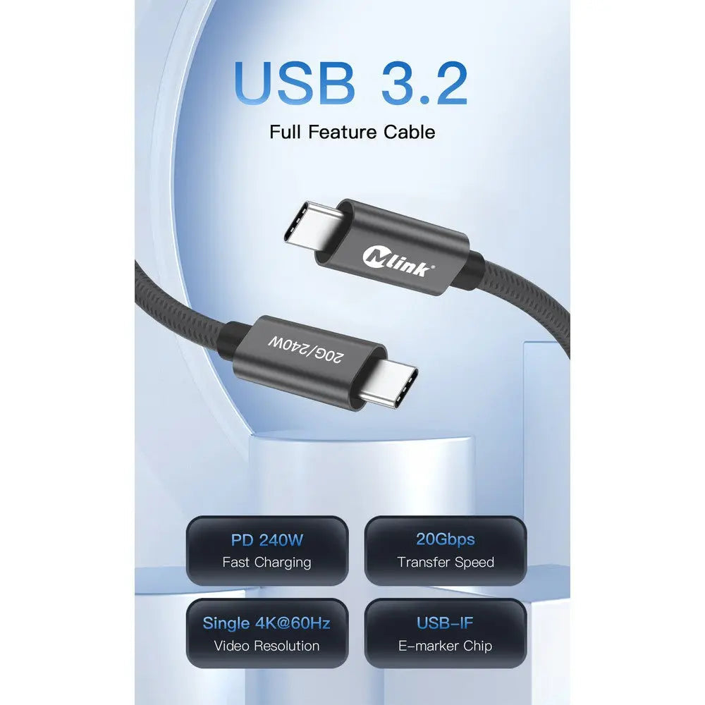 Câble USB-C PD240W 20 Gbit/s - Transfert Rapide, Charge Puissante, Sortie Vidéo 4K