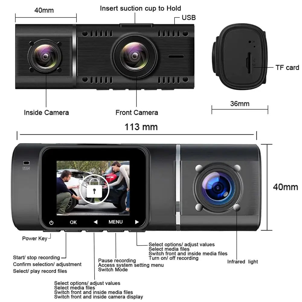 Caméra de tableau de bord à double objectif HD 1080P - MIDAN Electronic
