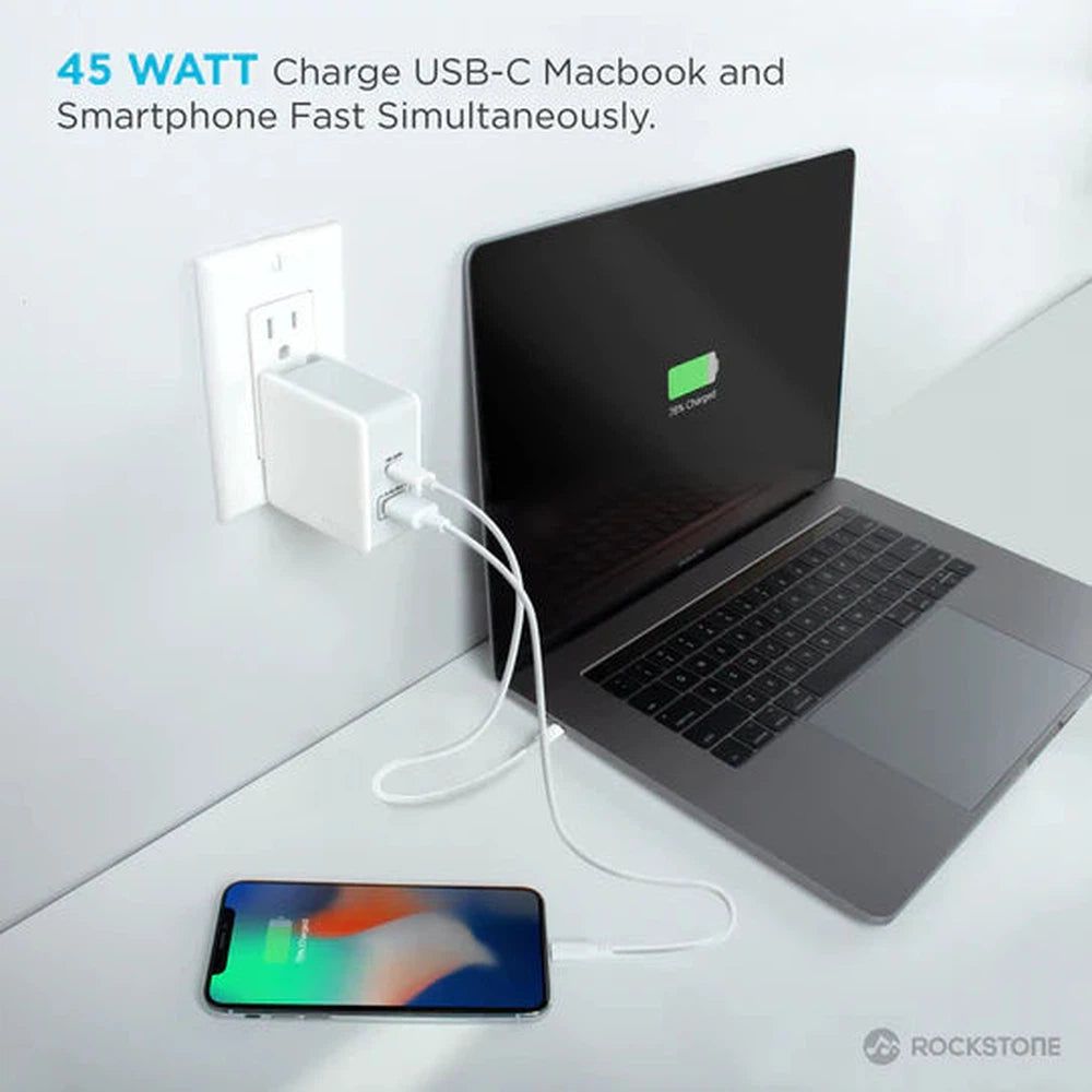 Chargeur USB mural Rockstone PD45 avec port USB 2.4A et USB-C