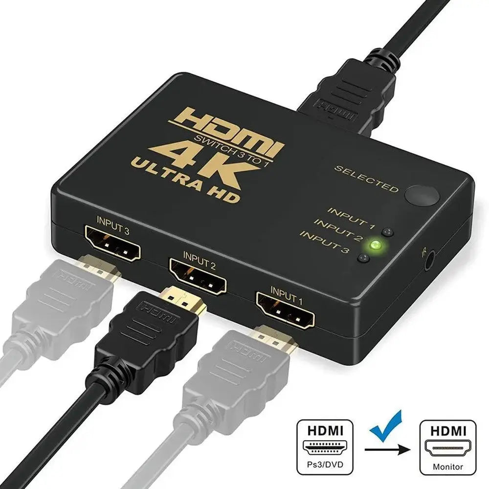 Commutateur HDMI 4K Elite en Aluminium 3 en 1 - Expérience Home Cinéma Optimal